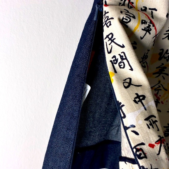 Shanghai Tang Vintage Denim Calligraphy Cheongsam Top - Picture 9 of 11